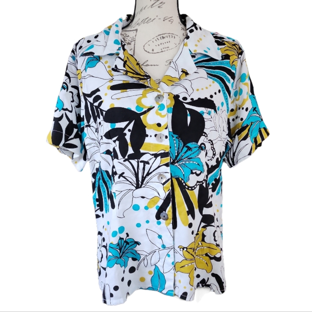 Paradiso Button-up Short Sleeve Blouse Beading Detail
